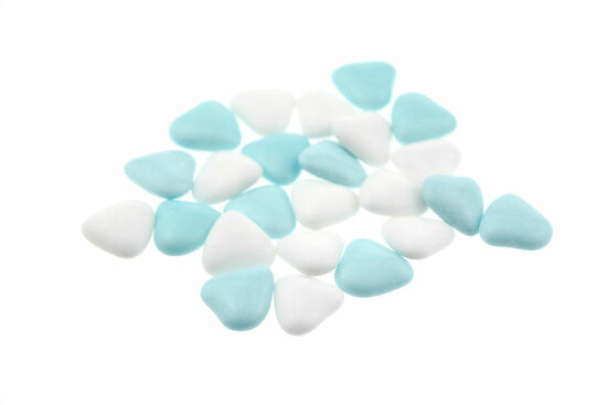 Bruidssuiker hartvormig mini mix licht blauw, wit
