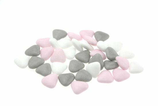 Bruidssuiker hartvormig mini mix wit roze grijs