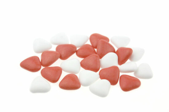 Bruidssuiker hartvormig mini mix wit, rood