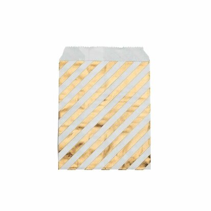 Papieren zakjes 10 x 15 cm wit met metallic gouden strepen 10 stuks