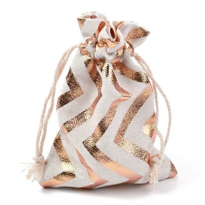 Katoenen zakjes zig zag metallic rosegoud