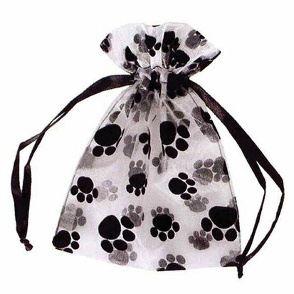 Organza zakjes 9 x 12 cm wit met pootafdruk