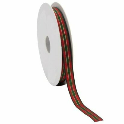 Schotse ruit lint 1 cm breed rood groen goud 15 meter rol