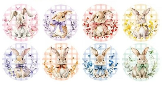 Ronde stickers geruit pasen mix 10 stuks