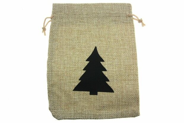 Jute look zakjes 13 x 18 cm kerstboom zwart