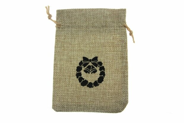 Jute look zakjes 9.5 x 13.5 cm kerstkrans zwart