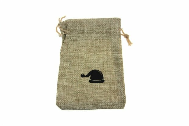 Jute look zakjes 9.5 x 13.5 cm kerstman muts zwart