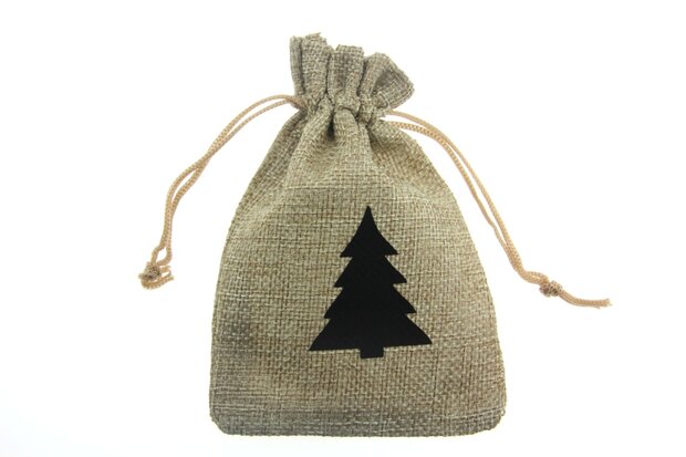 Jute look zakjes 9.5 x 13.5 cm kerstboom zwart