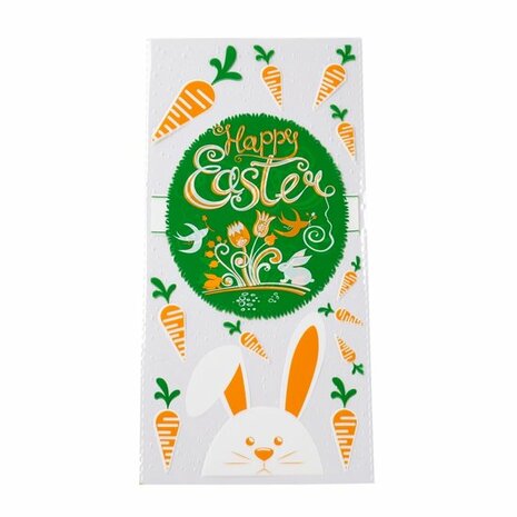 Cellofaan zakjes happy easter met wortel zonder plakstrip 12.5 x 27 cm 10 stuks