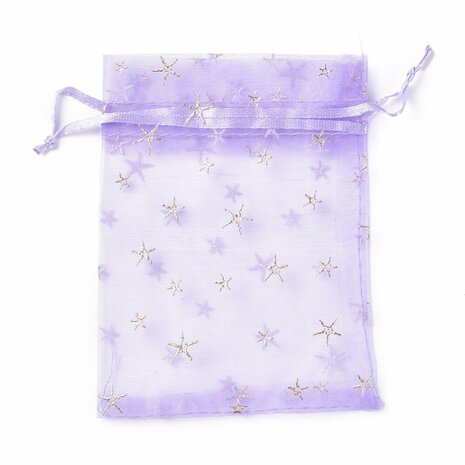 Organza zakjes lavendel met gouden sterretjes 9 x 12 cm