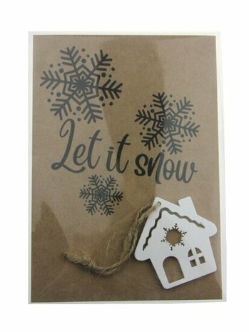 Kaart let it snow met houten hanger