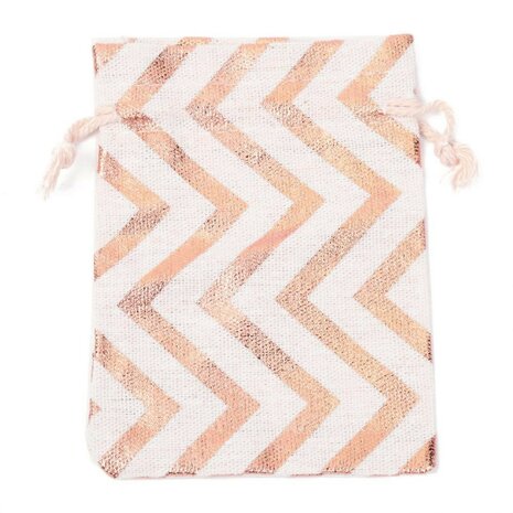 Katoenen zakjes zig zag metallic rosegoud