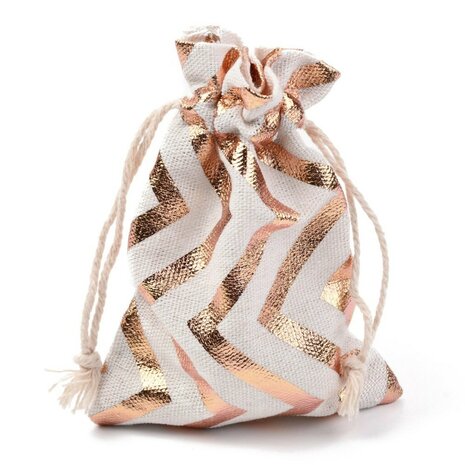 Katoenen zakjes zig zag metallic rosegoud