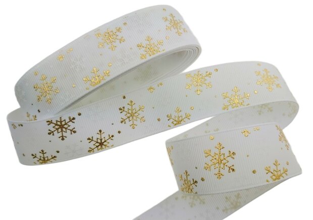Kerstlint grosgrain wit ijskristal 25 mm breed