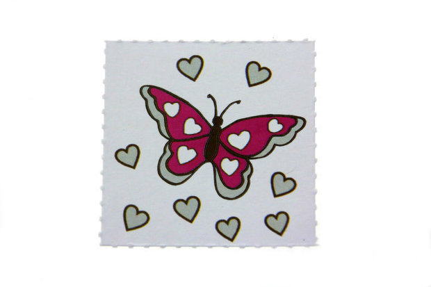 10 labels Geboortebedankjes vlinder fuchsia