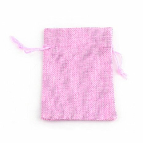 Jute look zakje roze 7 x 9 cm