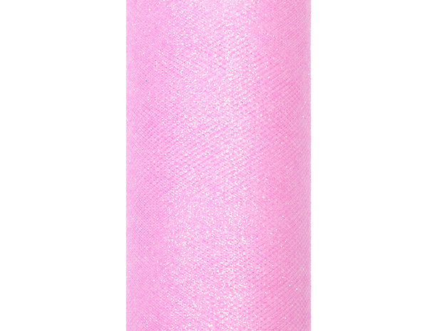 Tule lint roze glitter 15 cm breed