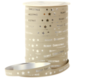 Krullint merry christmas beige zilver print 10 meter Krullint merry christmas beige zilver print 10 meter
