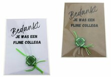Gelukszakje kaart bedankt je was een fijne collega klavertje vier gelukspoppetje Gelukszakje kaart bedankt je was een fijne collega klavertje vier gelukspoppetje